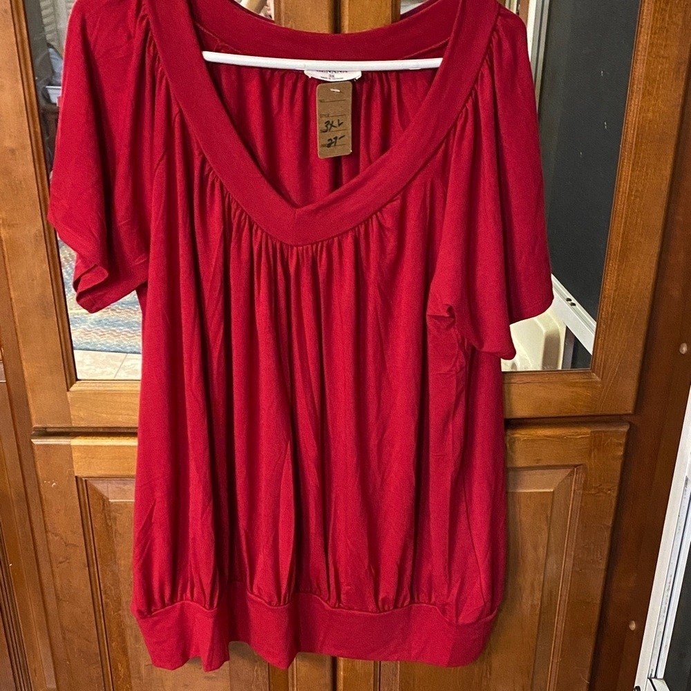 Zenana Crimson Red Women's 1X Pleated Tunic NWT Summer 4th of July